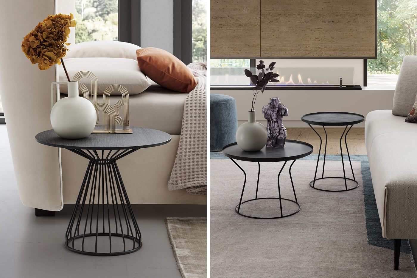 Set di tavolini rotondi in metallo disponibili in diverse misure